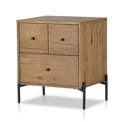 Veda 23.5" 3-Drawer Nightstand, Light Oak