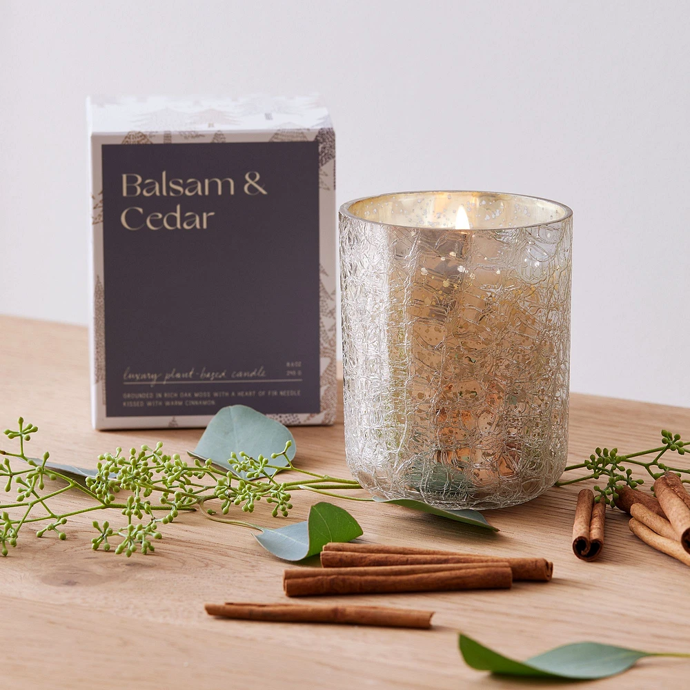 Boxed Crackled Glass Candle - Balsam & Cedar | West Elm