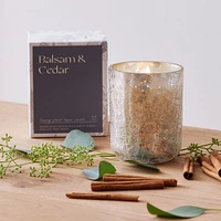 Boxed Crackled Glass Candle - Balsam & Cedar | West Elm