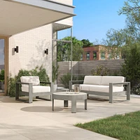 Portside Outdoor Sofa (75"), Lounge Chair & Concrete Coffee Table Set, Reef, Alabaster Cushions