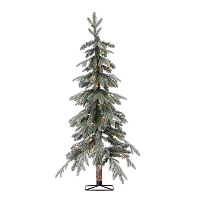 Pre-Lit Faux Natural Cut Flocked Alpine Tree | West Elm