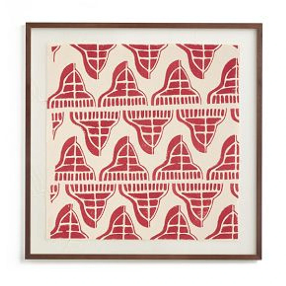 Dwell Wall Art, Walnut Wood Frame, Block Print Textile, 30x30