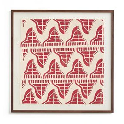 Dwell Wall Art, Walnut Wood Frame, Block Print Textile, 30x30