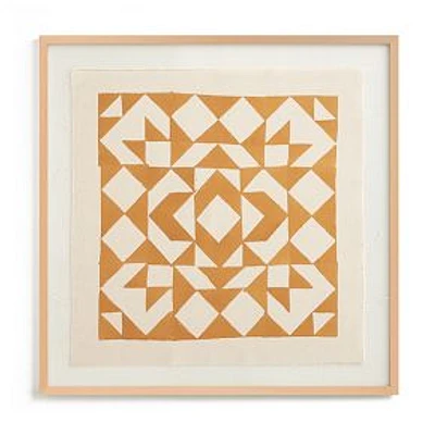 Quilt Wall Art, Natural Wood Block Frame, Block Print Textile, 30x30