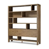 Zelina Oak Wide Bookcase, Worn Oak Veneer, 84"