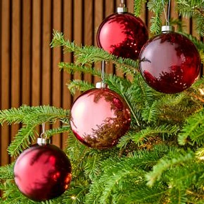 Tonal Red Glass Ball Boxed Ornaments, Large, Set of 4