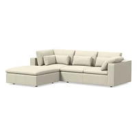 Harmony Modular 121" Left Multi Seat 3-Piece Ottoman Sectional, Standard Depth, Saddle Leather, Banker