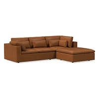 Harmony Modular 121" Right Multi Seat 3-Piece Ottoman Sectional, Standard Depth, Saddle Leather, Nut