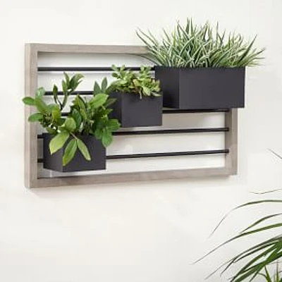 Portside Wood Wall Planter, 30"D x 17"H, Gray