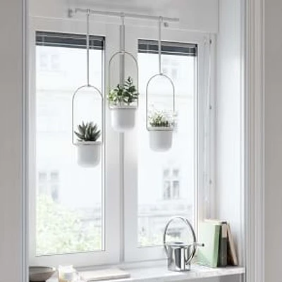 Triflora Hanging Planter, White & Brass