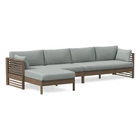 Santa Fe Slatted Collection, 3 Piece Chaise Sectional Set 4: Left Arm Sofa & Armless Single Right Cushion Cover, Sunbrella Canvas, Natural