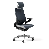 Steelcase Gesture Armed Task Chair With Lumbar, Hard Casters, Headrest, Black Frame, Remix, Pebble