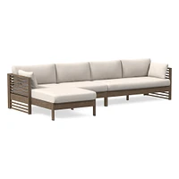 Santa Fe Slatted Collection, 3 Piece Chaise Sectional Set 4: Left Arm Sofa & Armless Single Right Cushion Cover, Sunbrella Canvas, Natural