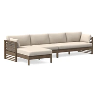 Santa Fe Slatted Collection, 3 Piece Chaise Sectional Set 4: Left Arm Sofa & Armless Single Right Cushion Cover, Sunbrella Canvas, Natural