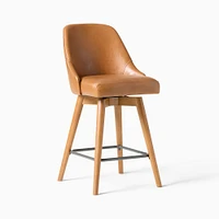 Mid-Century Swivel Stool, Saddle Leather, Acorn