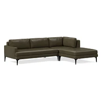 Andes 94" Right Multi Seat 3-Piece Ottoman Sectional, Standard Depth, Ludlow Leather, Black, Dark Pewter