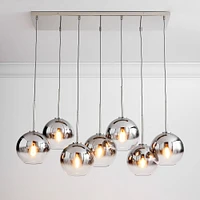 Sculptural 7 Light Chandelier Antique Brass Clear Glass Globe  6.5"