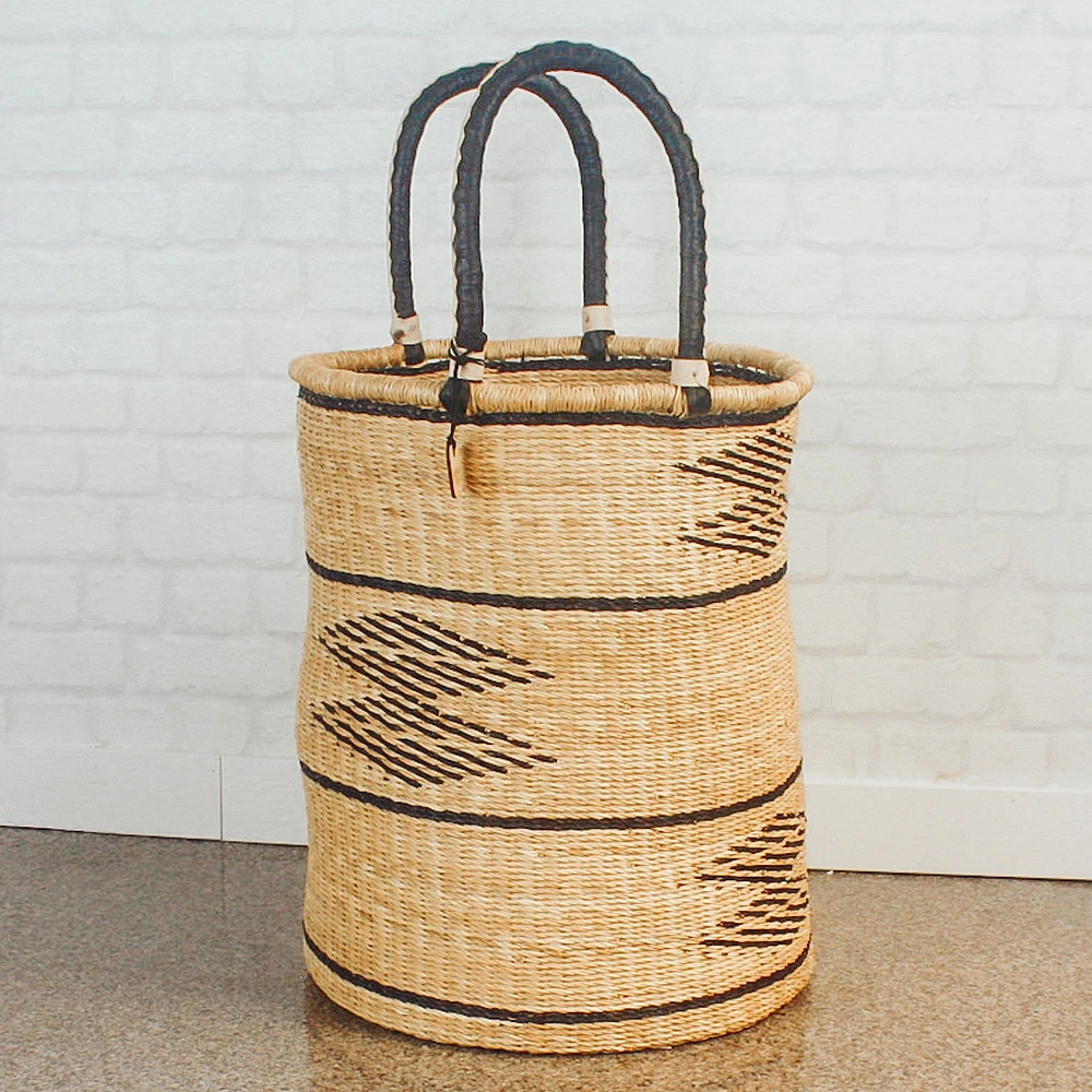 Bolga Baskets - Laundry Hamper Natural Palette with Diamonds