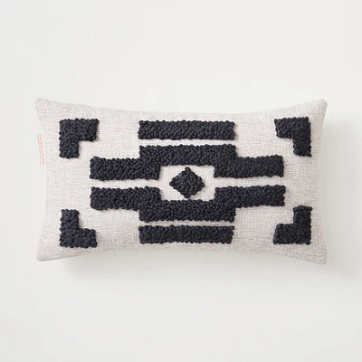 Punch Needle Ndebele V.2 Pillow, Natural On Charcoal ,12 X 20