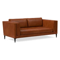 Anton 96" Sofa, Saddle Leather, Nut, Polished Dark Pewter