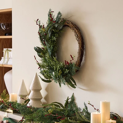 Pre-Lit Faux Mixed Pine & Pepperberry Wreath & Garland | West Elm