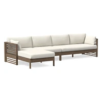 Santa Fe Slatted Collection, 3 Piece Chaise Sectional Set 4: Left Arm Sofa & Armless Single Right Cushion Cover, Sunbrella Canvas, Natural