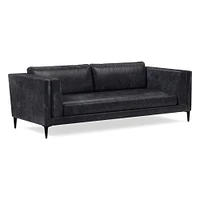 Anton 96" Sofa, Saddle Leather, Nut, Polished Dark Pewter