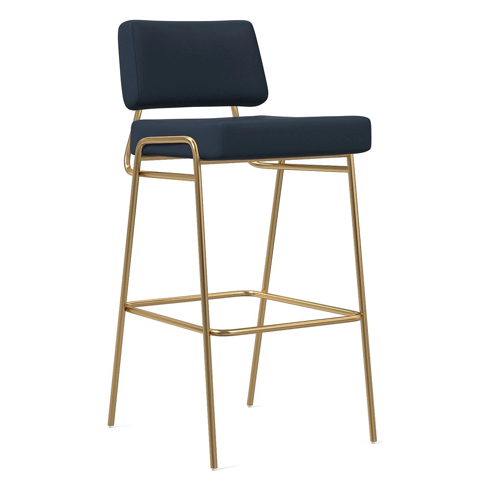 Open Box: Wire Frame Bar Stool, Sierra Leather, Blue, Antique Brass