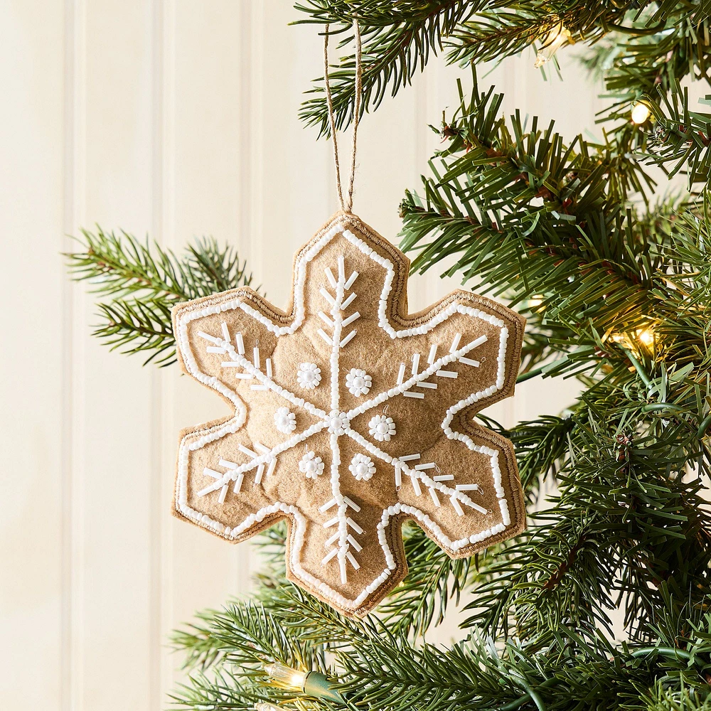 Embroidered Felt Gingerbread Snowflake Ornament | West Elm