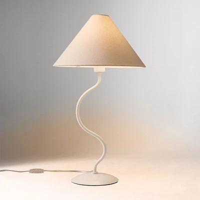 Zigzag 24" Table Lamp, White Linen, Alabaster