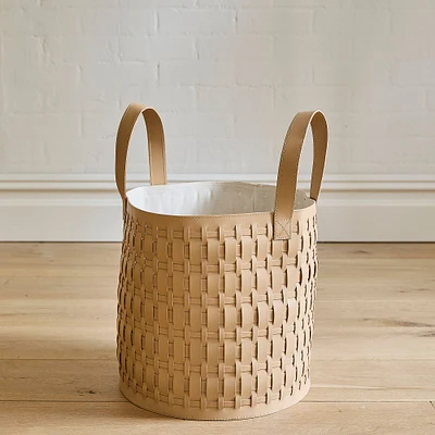 Round Leather Handled Baskets | West Elm