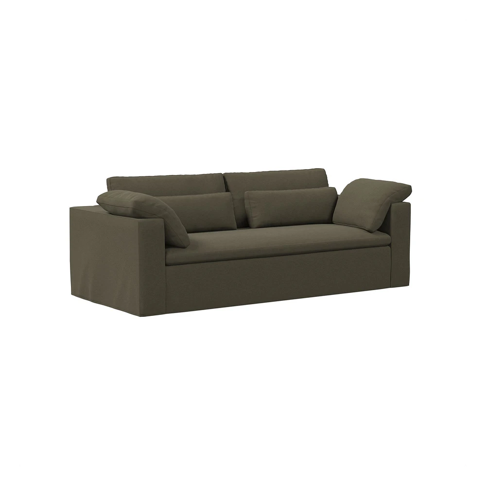 Harmony Modular 82" Sofa Skirted Slipcover Down Yarn Dyed Linen Weave Alabaster Concealed Supports