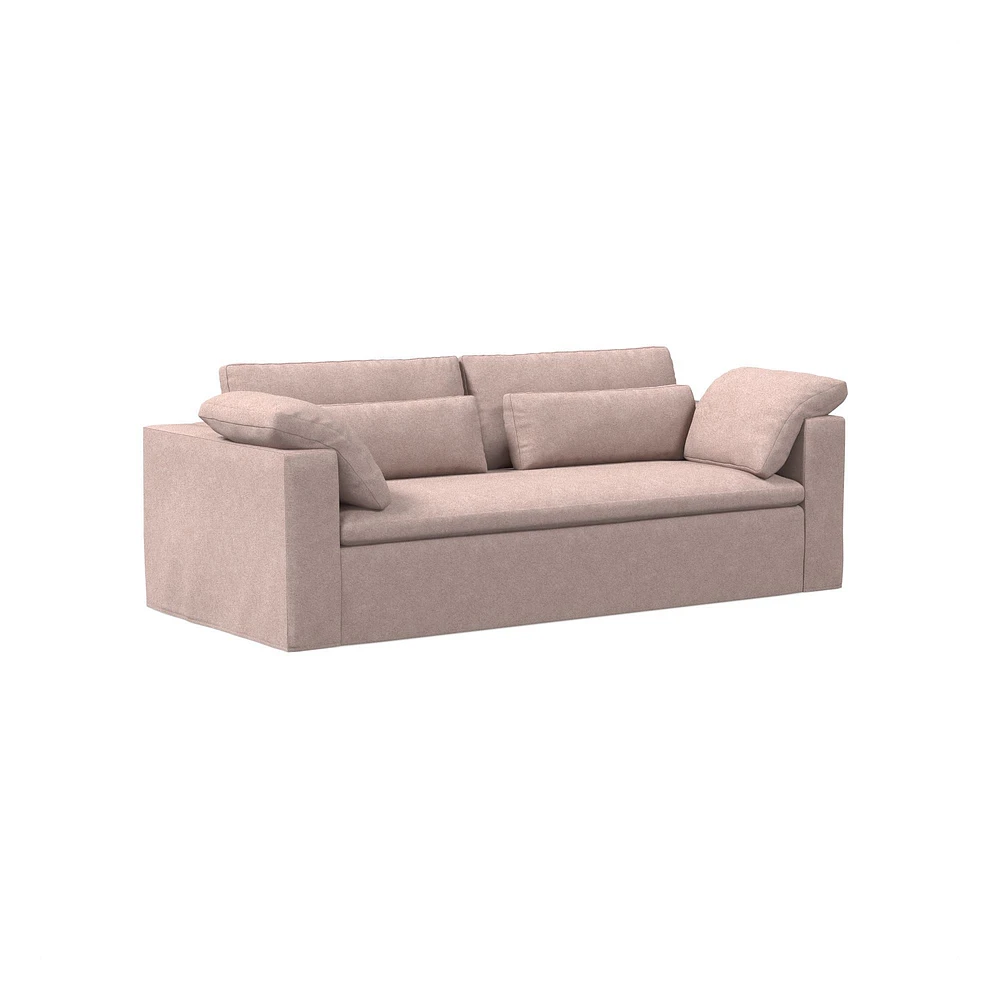 Harmony Modular 82" Sofa Skirted Slipcover Down Yarn Dyed Linen Weave Alabaster Concealed Supports