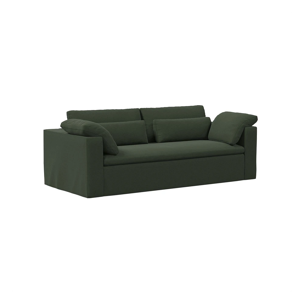 Harmony Modular 82" Sofa Skirted Slipcover Down Yarn Dyed Linen Weave Alabaster Concealed Supports