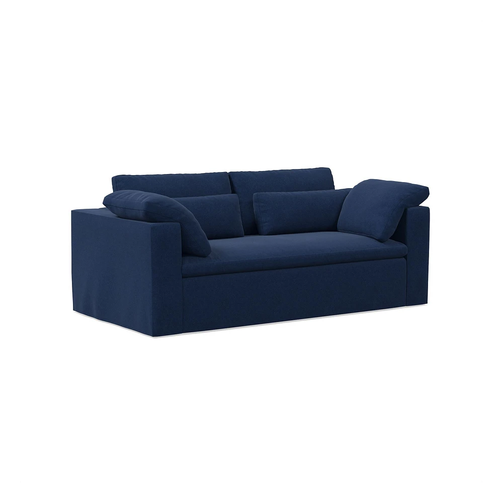 Harmony Modular 82" Sofa Skirted Slipcover Down Yarn Dyed Linen Weave Alabaster Concealed Supports