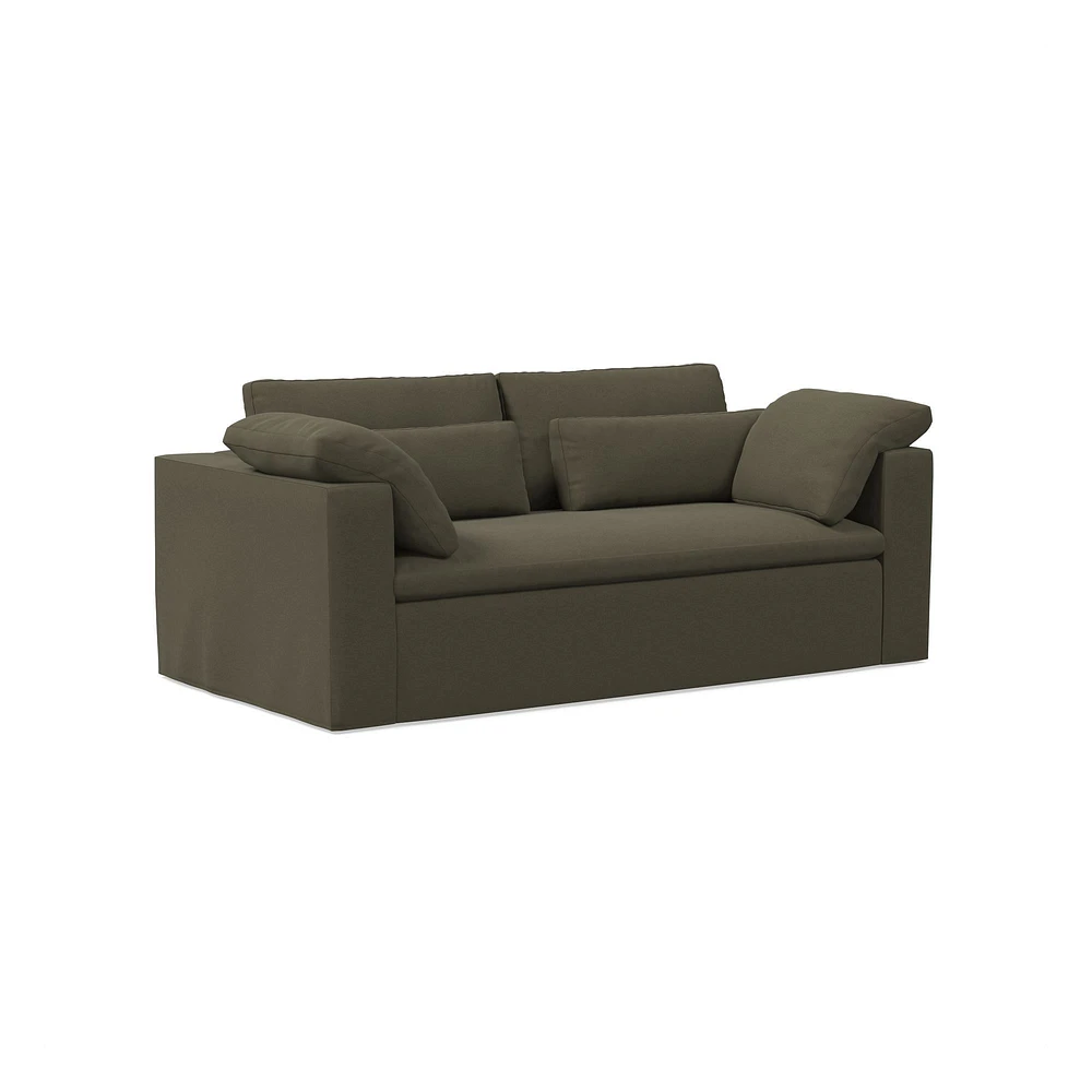 Harmony Modular 82" Sofa Skirted Slipcover Down Yarn Dyed Linen Weave Alabaster Concealed Supports