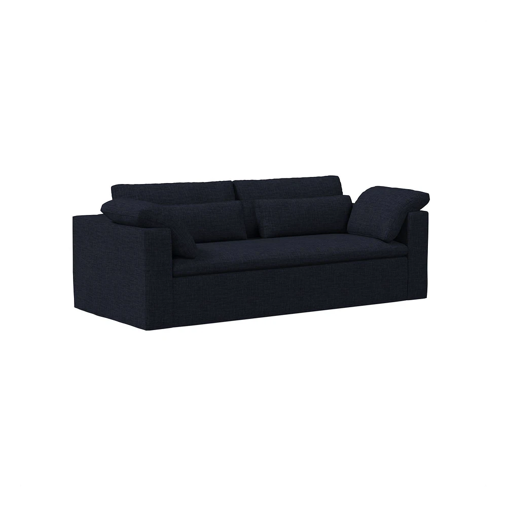 Harmony Modular 82" Sofa Skirted Slipcover Down Yarn Dyed Linen Weave Alabaster Concealed Supports
