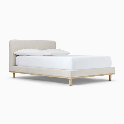 Romi Upholstered Bed, Twin, Cerused White on Oak Twill Sand