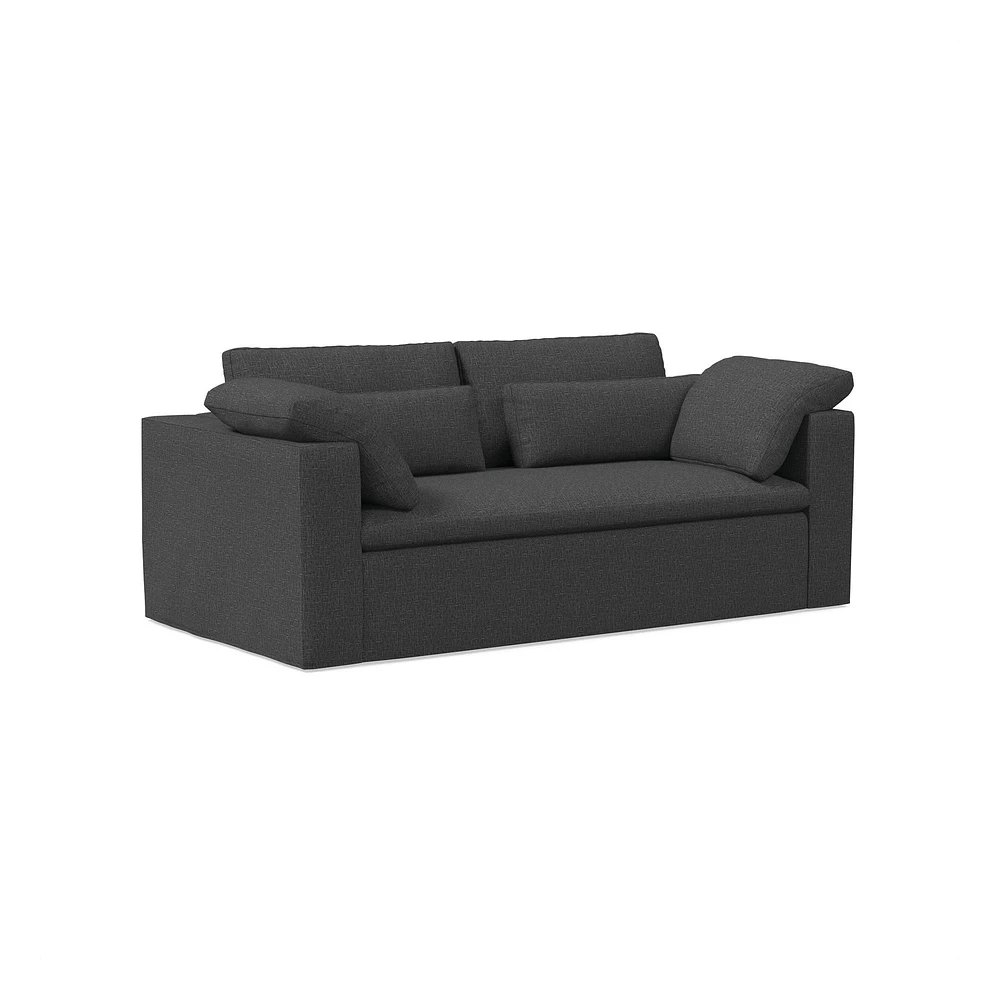 Harmony Modular 82" Sofa Skirted Slipcover Down Yarn Dyed Linen Weave Alabaster Concealed Supports