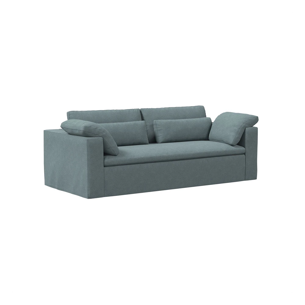 Harmony Modular 82" Sofa Skirted Slipcover Down Yarn Dyed Linen Weave Alabaster Concealed Supports