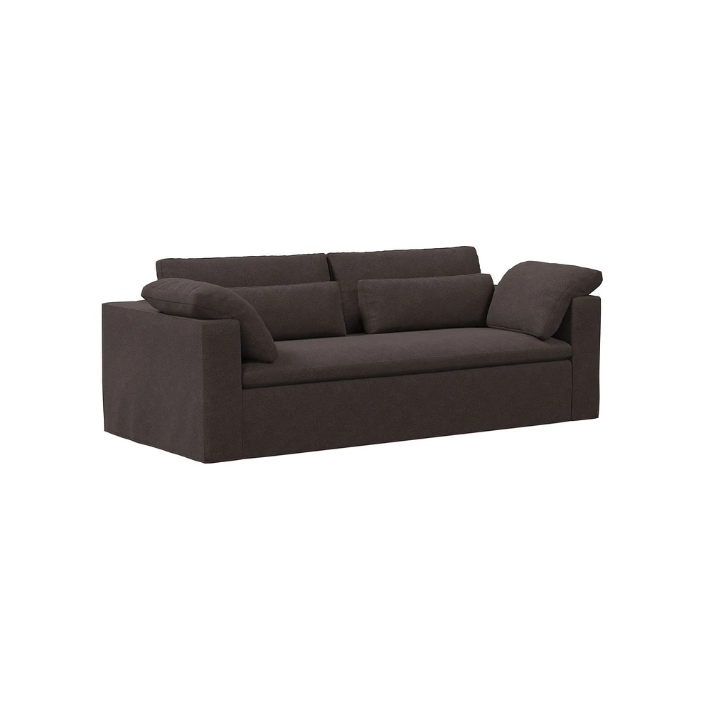 Harmony Modular 82" Sofa Skirted Slipcover Down Yarn Dyed Linen Weave Alabaster Concealed Supports