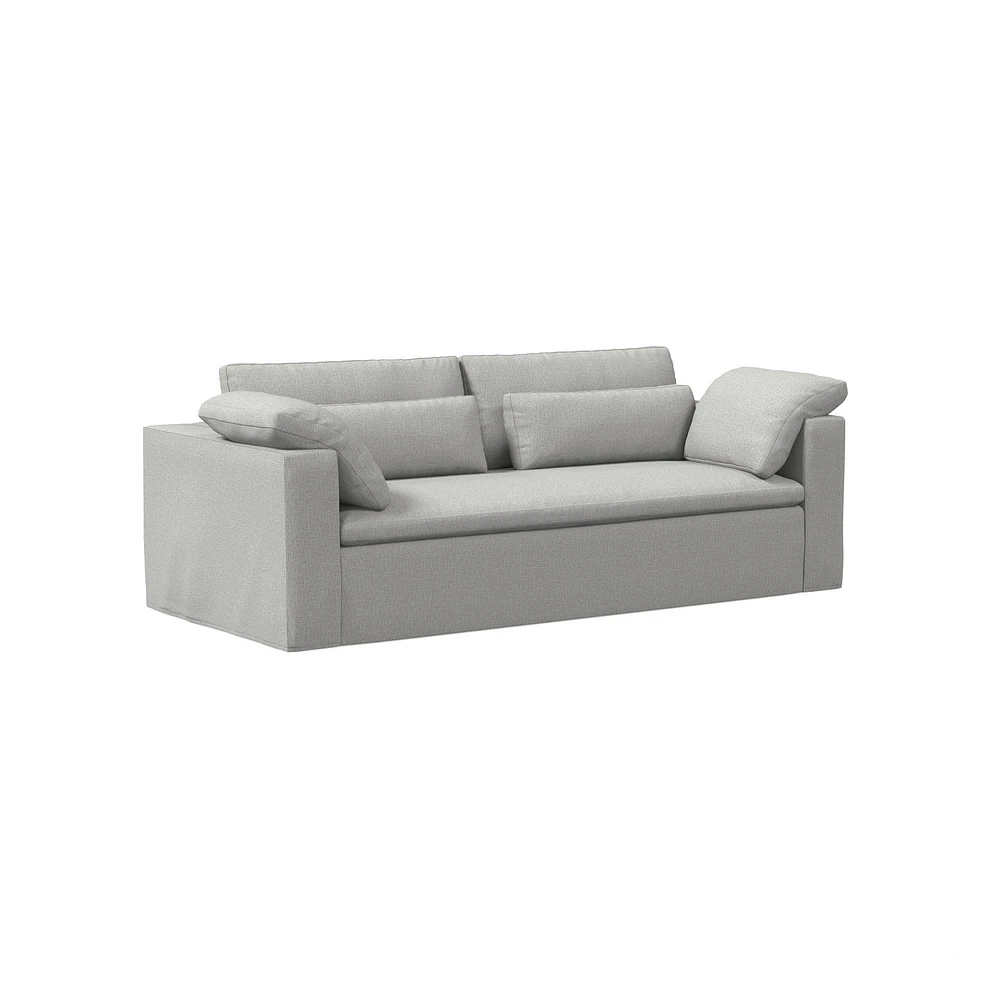 Harmony Modular 82" Sofa Skirted Slipcover Down Yarn Dyed Linen Weave Alabaster Concealed Supports