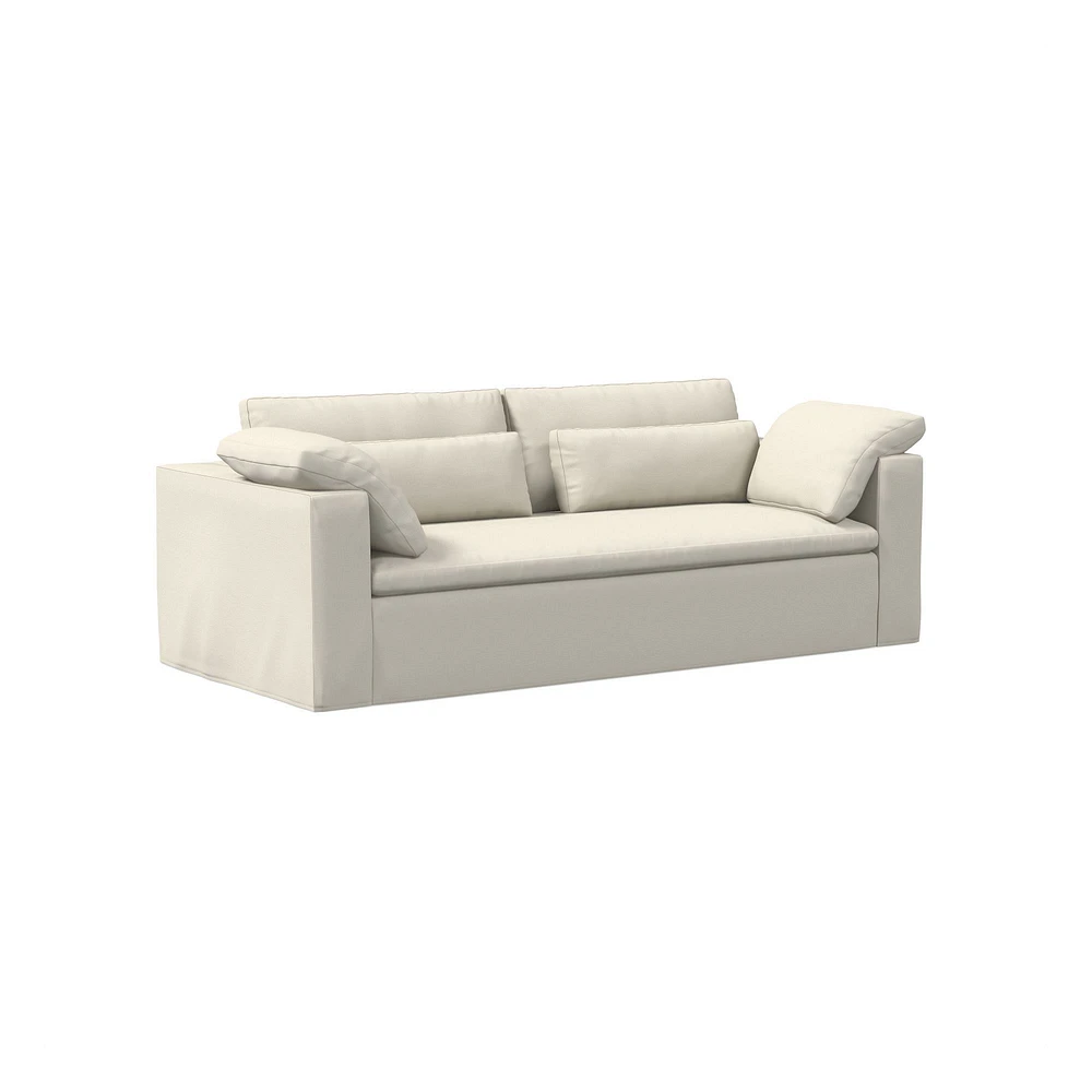 Harmony Modular 82" Sofa Skirted Slipcover Down Yarn Dyed Linen Weave Alabaster Concealed Supports