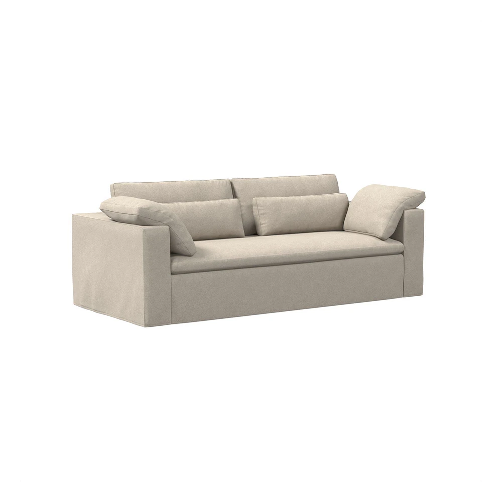 Harmony Modular 82" Sofa Skirted Slipcover Down Yarn Dyed Linen Weave Alabaster Concealed Supports
