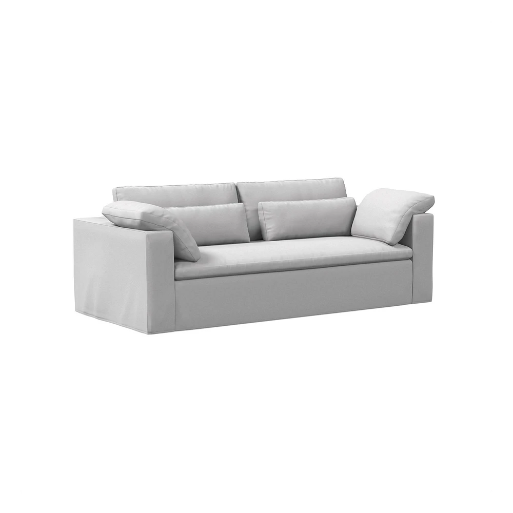 Harmony Modular 82" Sofa Skirted Slipcover Down Yarn Dyed Linen Weave Alabaster Concealed Supports