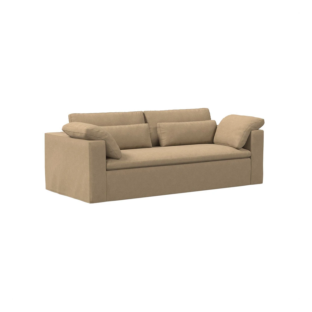 Harmony Modular 82" Sofa Skirted Slipcover Down Yarn Dyed Linen Weave Alabaster Concealed Supports