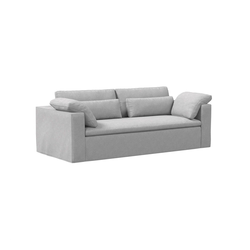 Harmony Modular 82" Sofa Skirted Slipcover Down Yarn Dyed Linen Weave Alabaster Concealed Supports