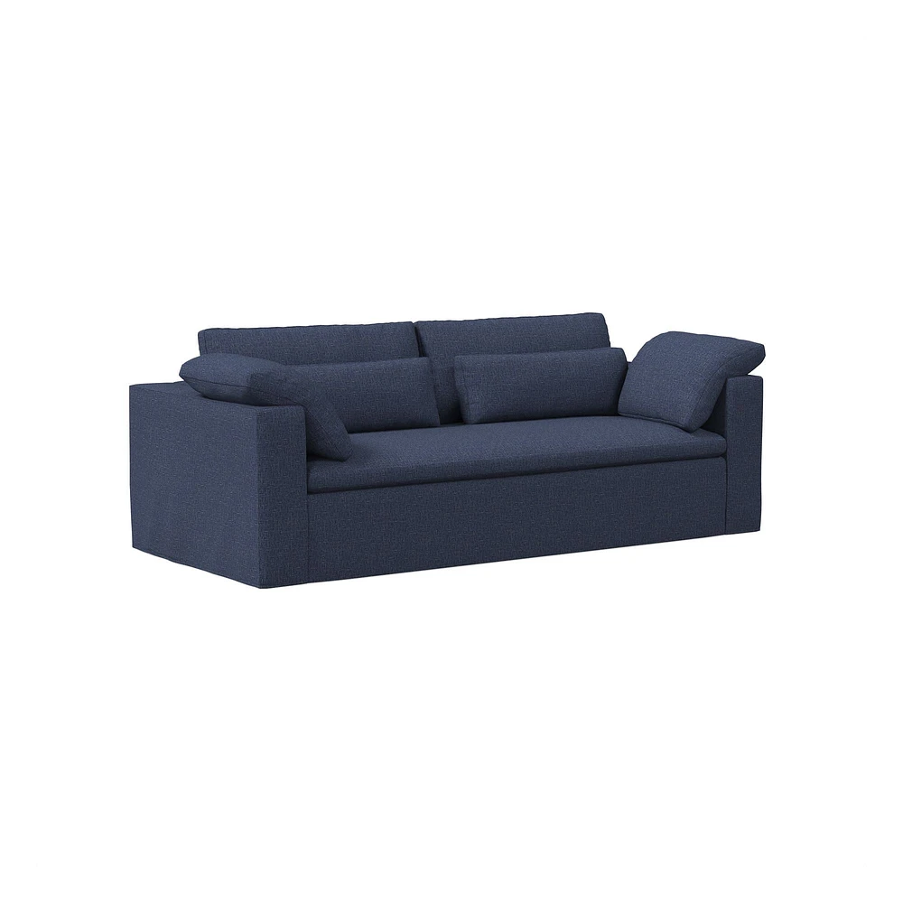Harmony Modular 82" Sofa Skirted Slipcover Down Yarn Dyed Linen Weave Alabaster Concealed Supports