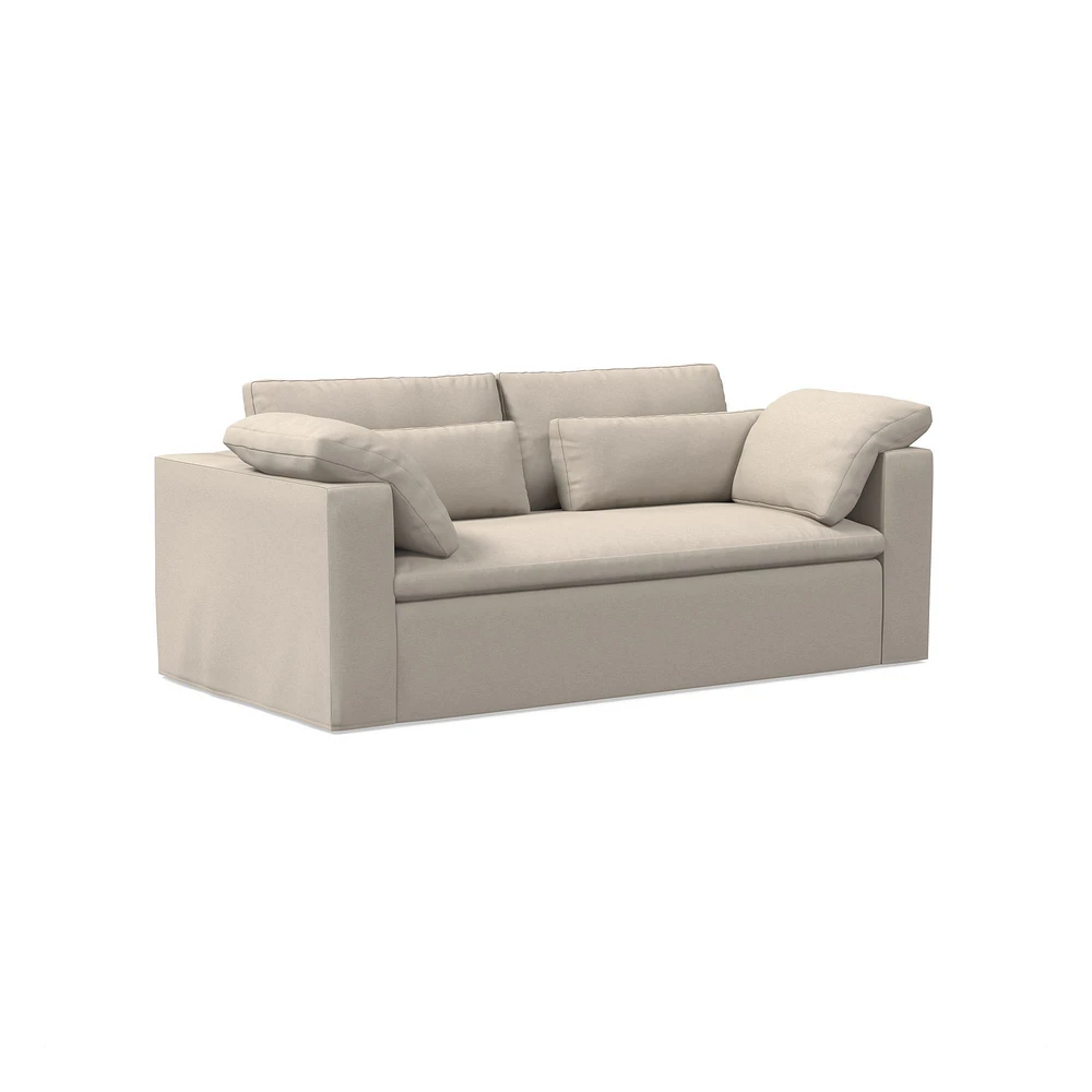 Harmony Modular 82" Sofa Skirted Slipcover Down Yarn Dyed Linen Weave Alabaster Concealed Supports