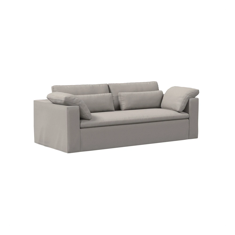 Harmony Modular 82" Sofa Skirted Slipcover Down Yarn Dyed Linen Weave Alabaster Concealed Supports